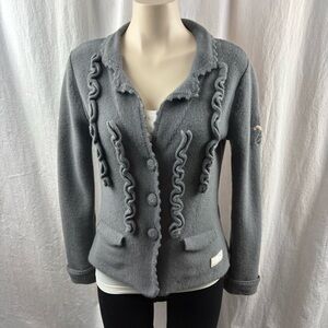 Odd Molly Gray Ruffled Women's Cardigan M